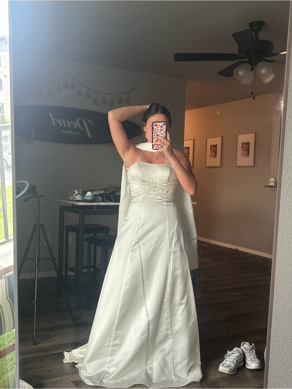 Avalon White Satin Wedding Dress with Beaded Waist